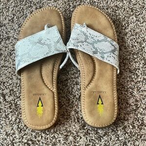 Volatile Tan and Gray Sandals with Arch Support